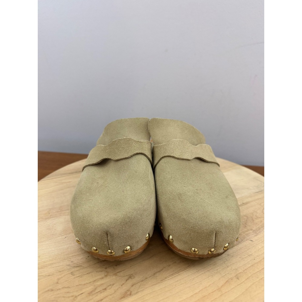 MA '91 Suede Wooden Clogs Womens 40 US 10 Beige Studded Italian Boho Mules Italy - Picture 2 of 8